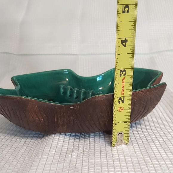 Vintage Green Glazed Ashtray California Pottery USA Faux Wood Look Base - Picture 6 of 7
